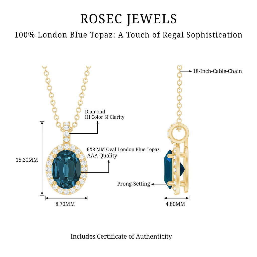 Genuine London Blue Topaz and Diamond Classic Necklace With Chain