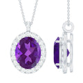 Certified 8X10MM Amethyst Oval Necklace with Moissanite Halo