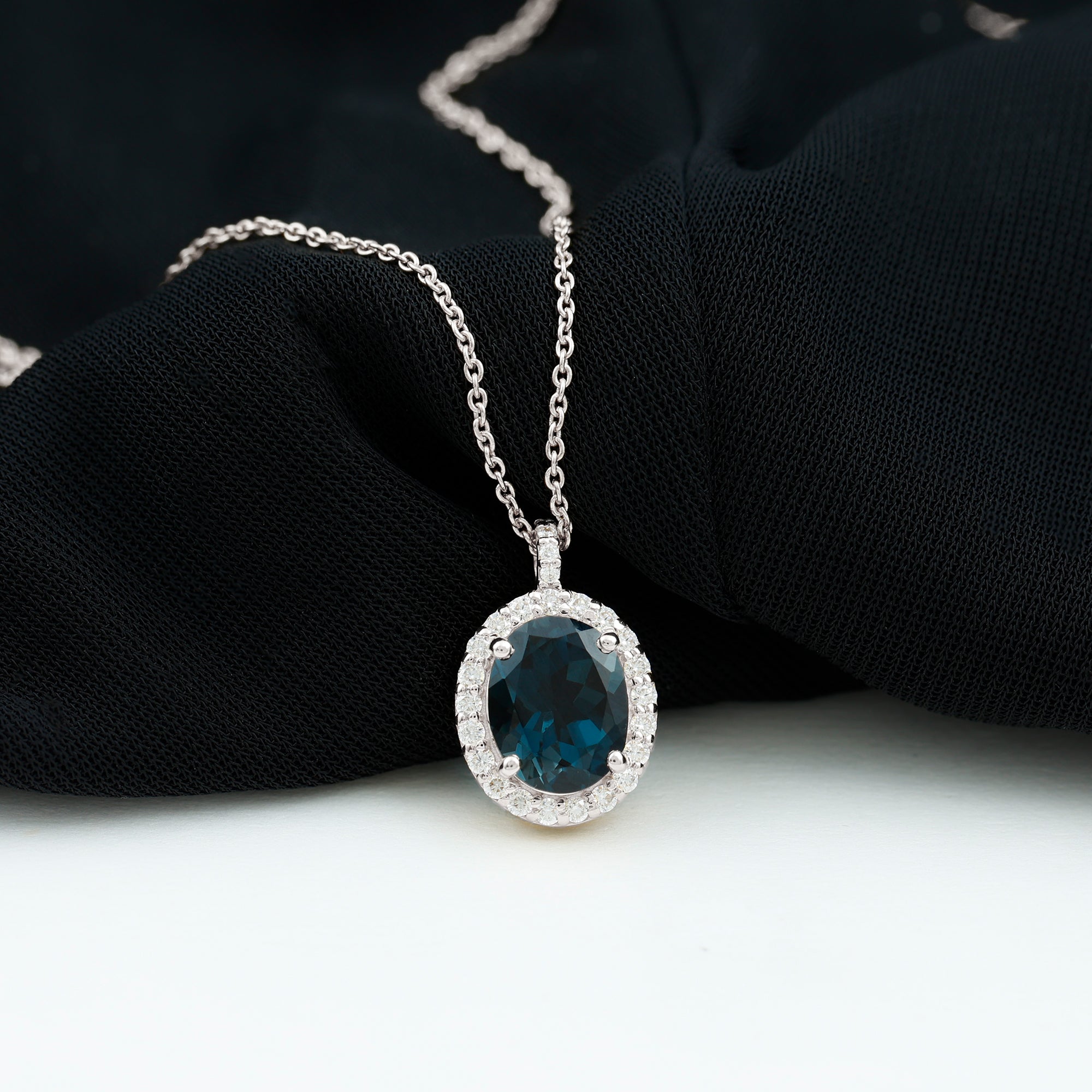Genuine 2.5 Carat Oval Cut London Blue Topaz and Diamond Necklace