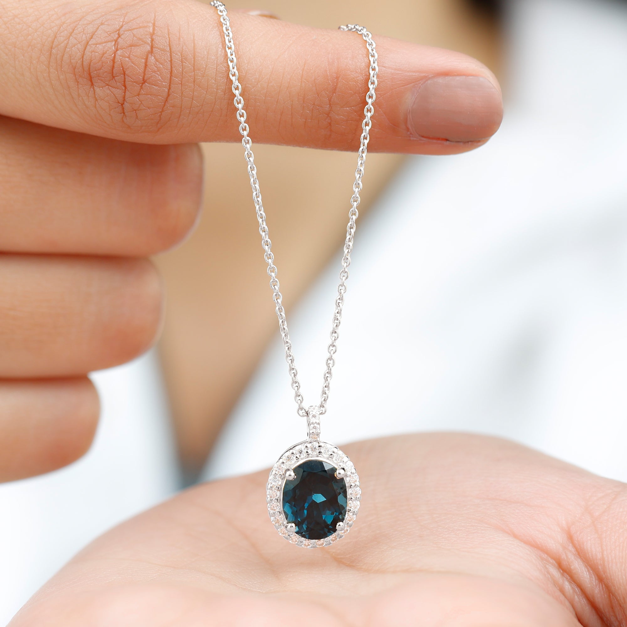 Genuine 2.5 Carat Oval Cut London Blue Topaz and Diamond Necklace