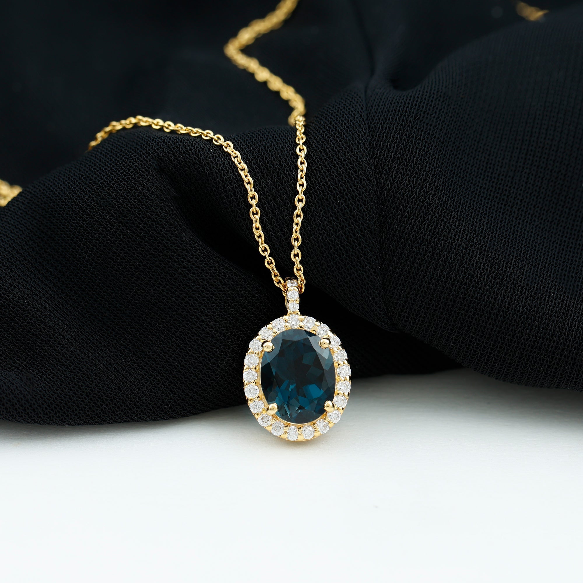 Genuine 2.5 Carat Oval Cut London Blue Topaz and Diamond Necklace
