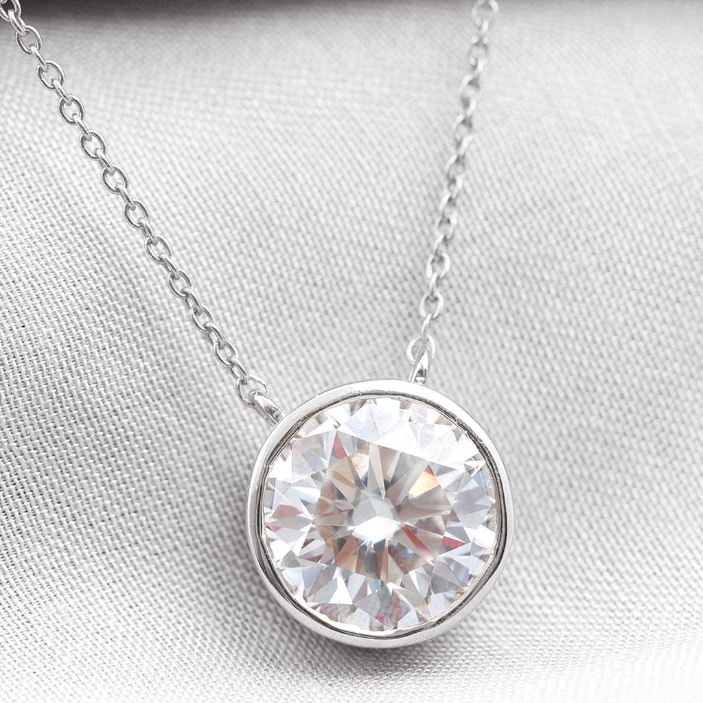 Bezel Set 3 Carat Moissanite Solitaire Necklace