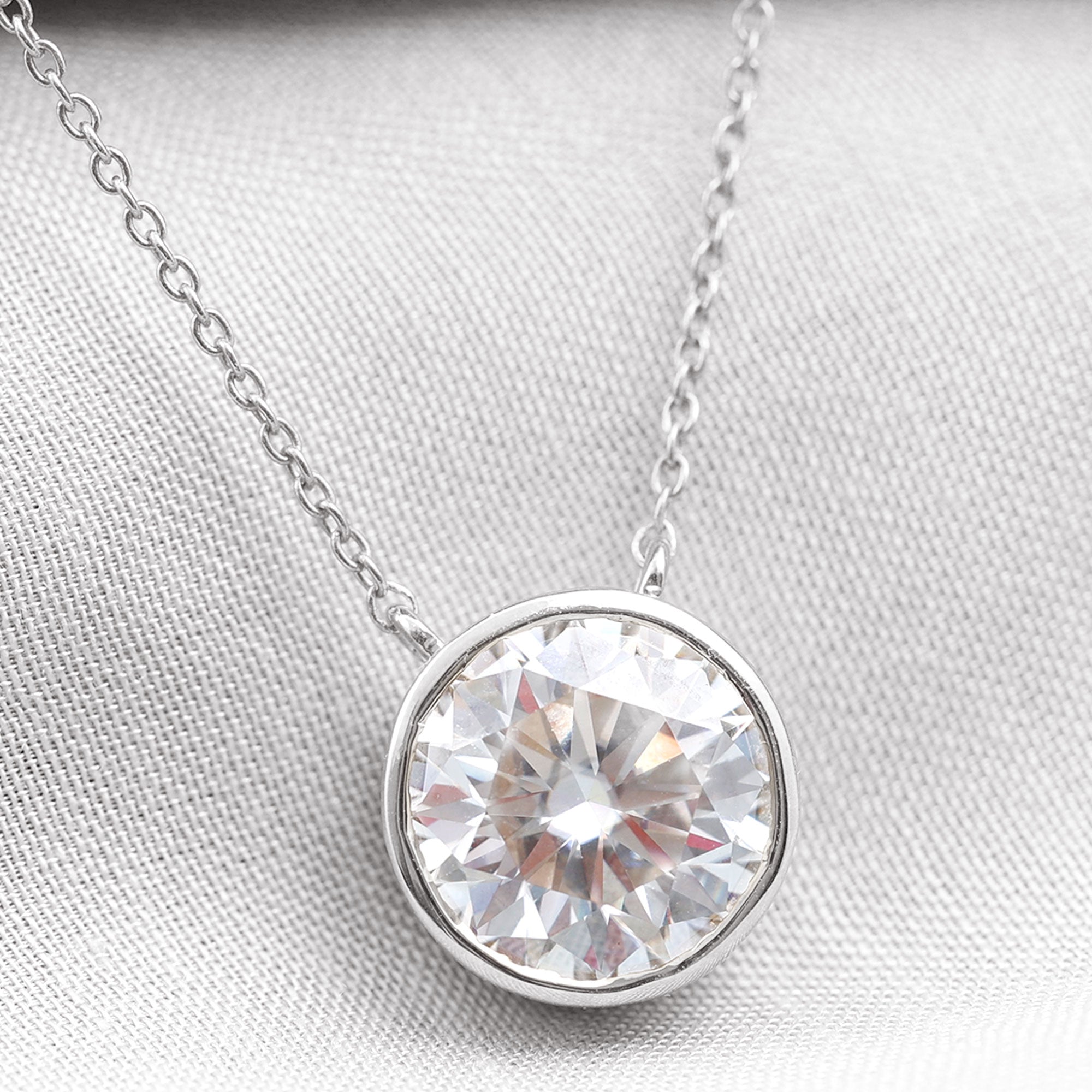Bezel Set 3 Carat Moissanite Solitaire Necklace