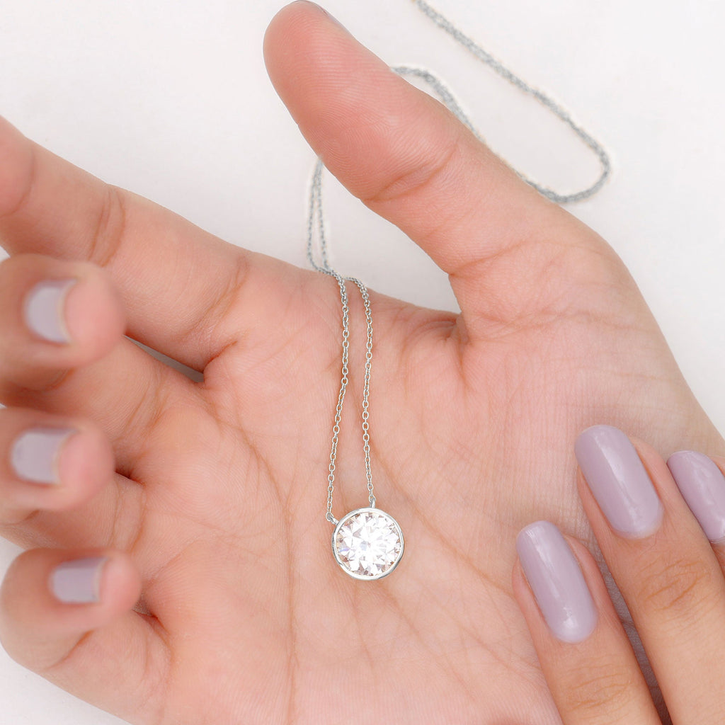 Bezel Set 3 Carat Moissanite Solitaire Necklace
