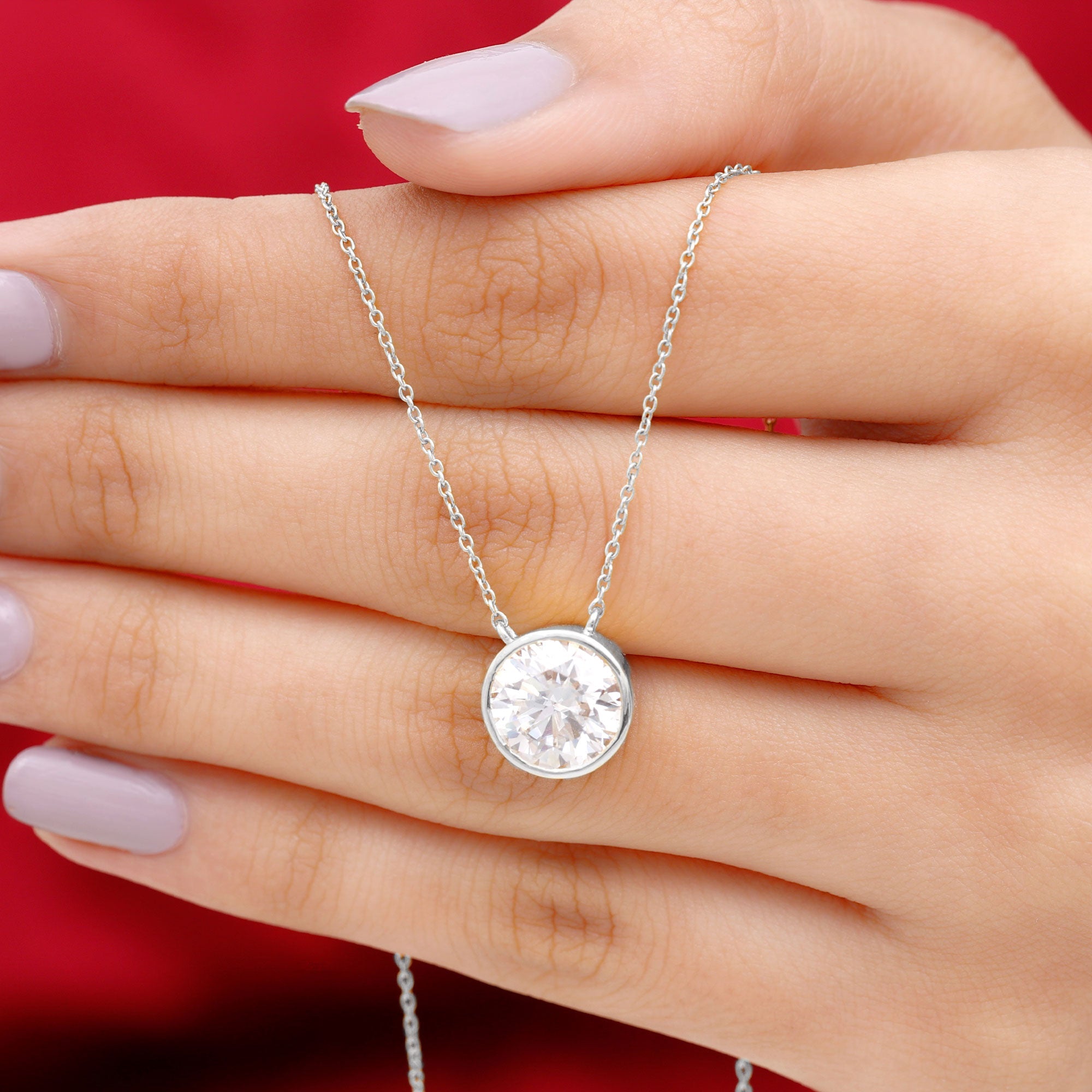 Bezel Set 3 Carat Moissanite Solitaire Necklace