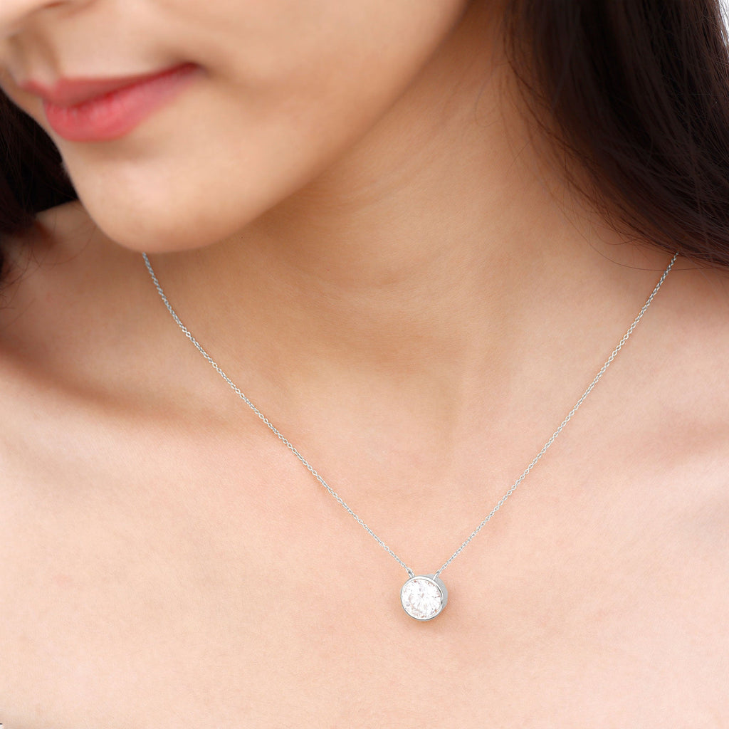 Bezel Set 3 Carat Moissanite Solitaire Necklace