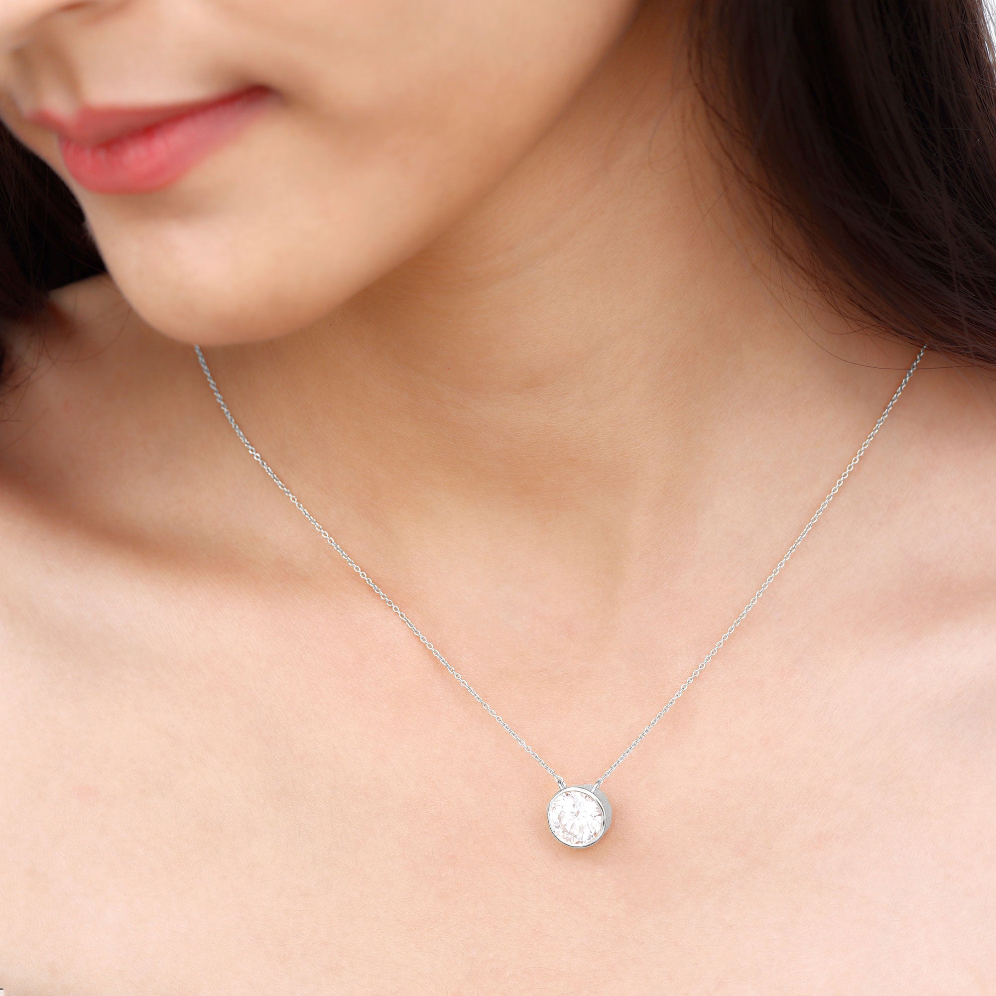 Bezel Set 3 Carat Moissanite Solitaire Necklace