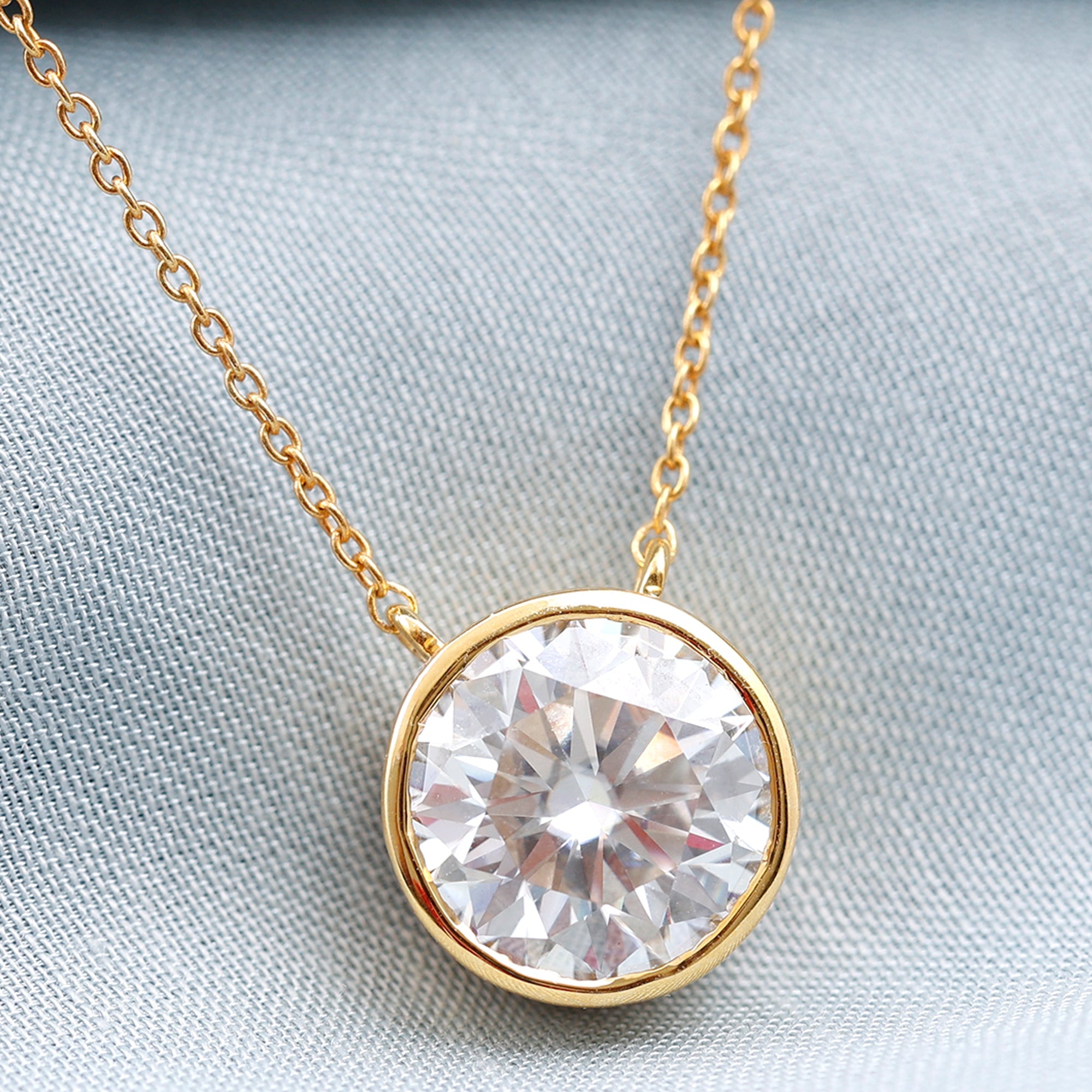 Bezel Set 3 Carat Moissanite Solitaire Necklace