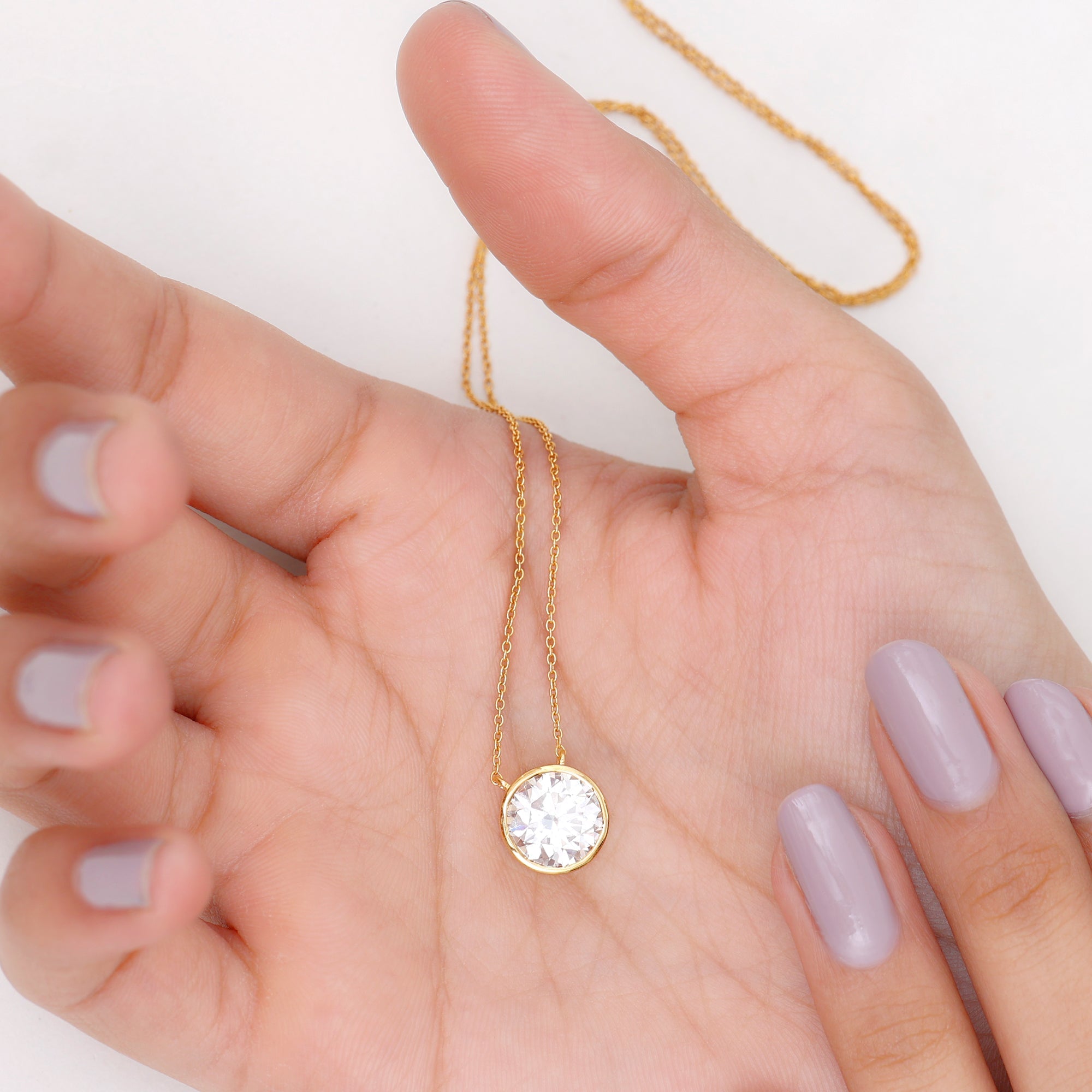 Bezel Set 3 Carat Moissanite Solitaire Necklace