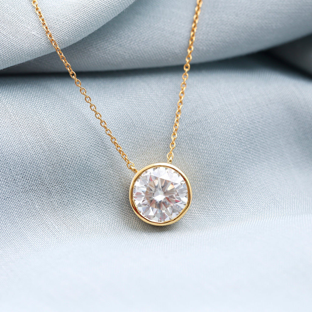 Bezel Set 3 Carat Moissanite Solitaire Necklace