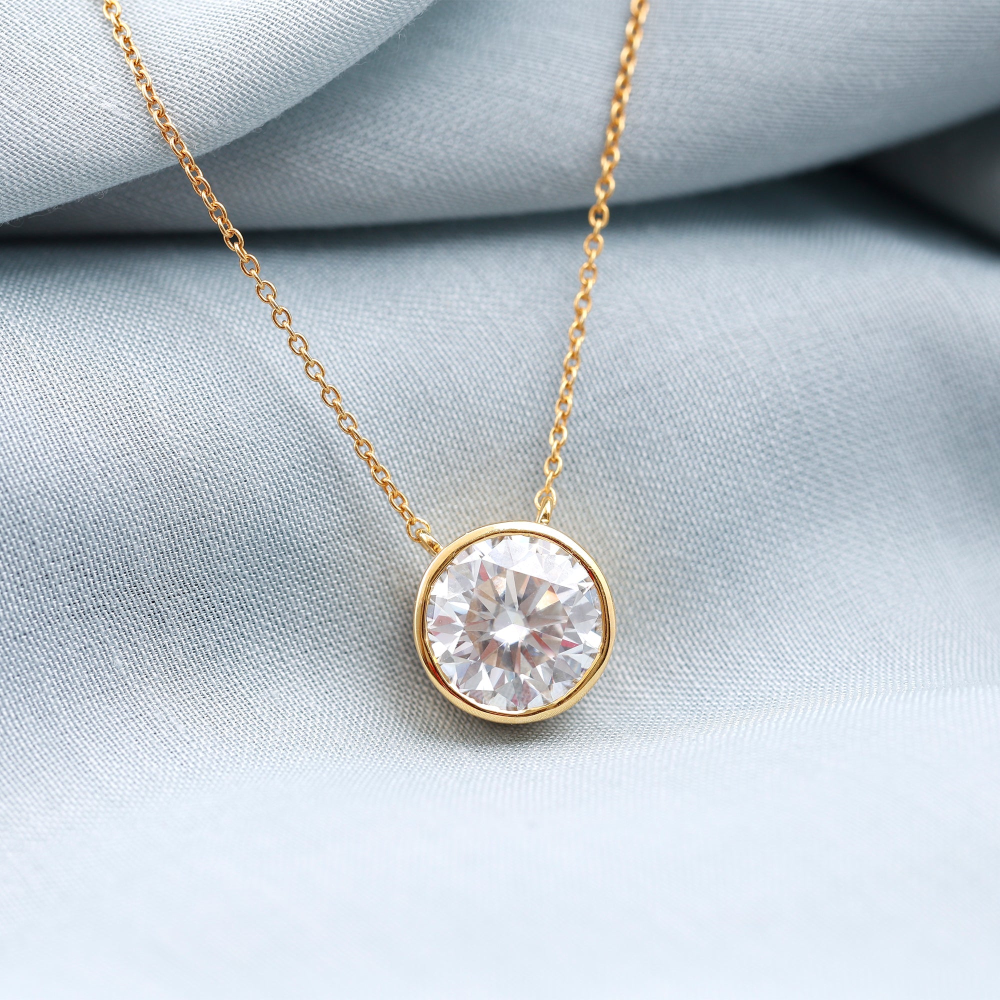Bezel Set 3 Carat Moissanite Solitaire Necklace
