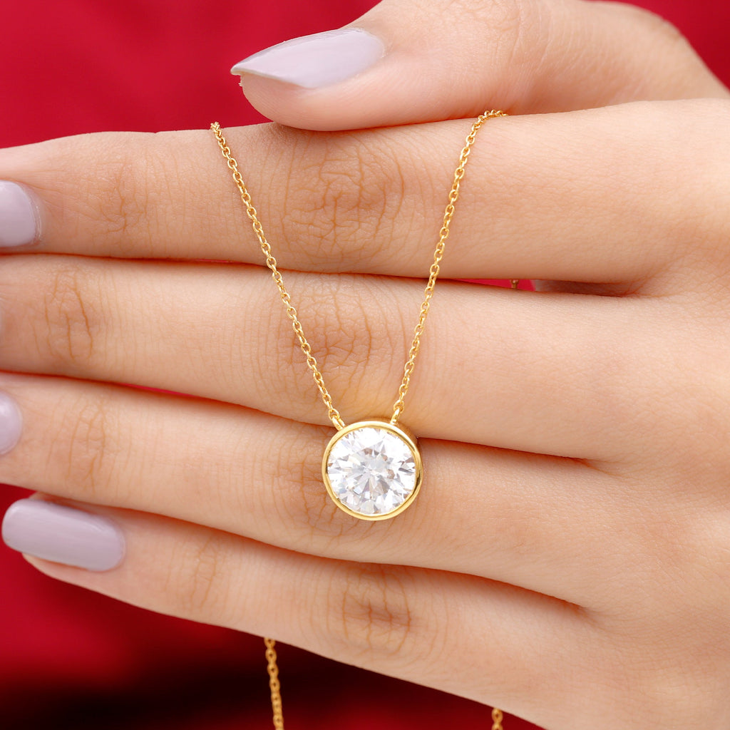 Bezel Set 3 Carat Moissanite Solitaire Necklace