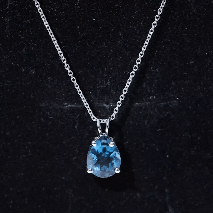 7X10MM London Blue Topaz Solitaire Teardrop Necklace With Chain