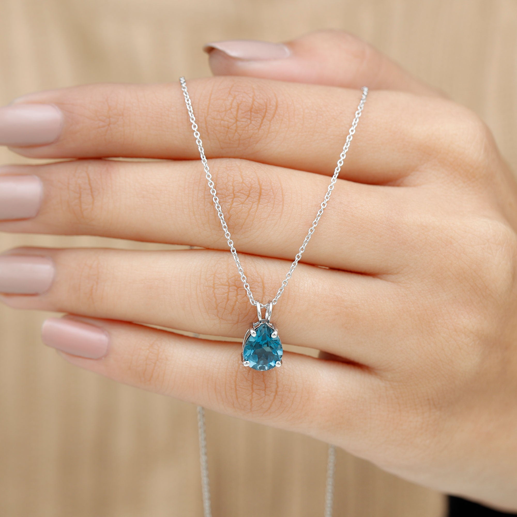 7X10MM London Blue Topaz Solitaire Teardrop Necklace With Chain