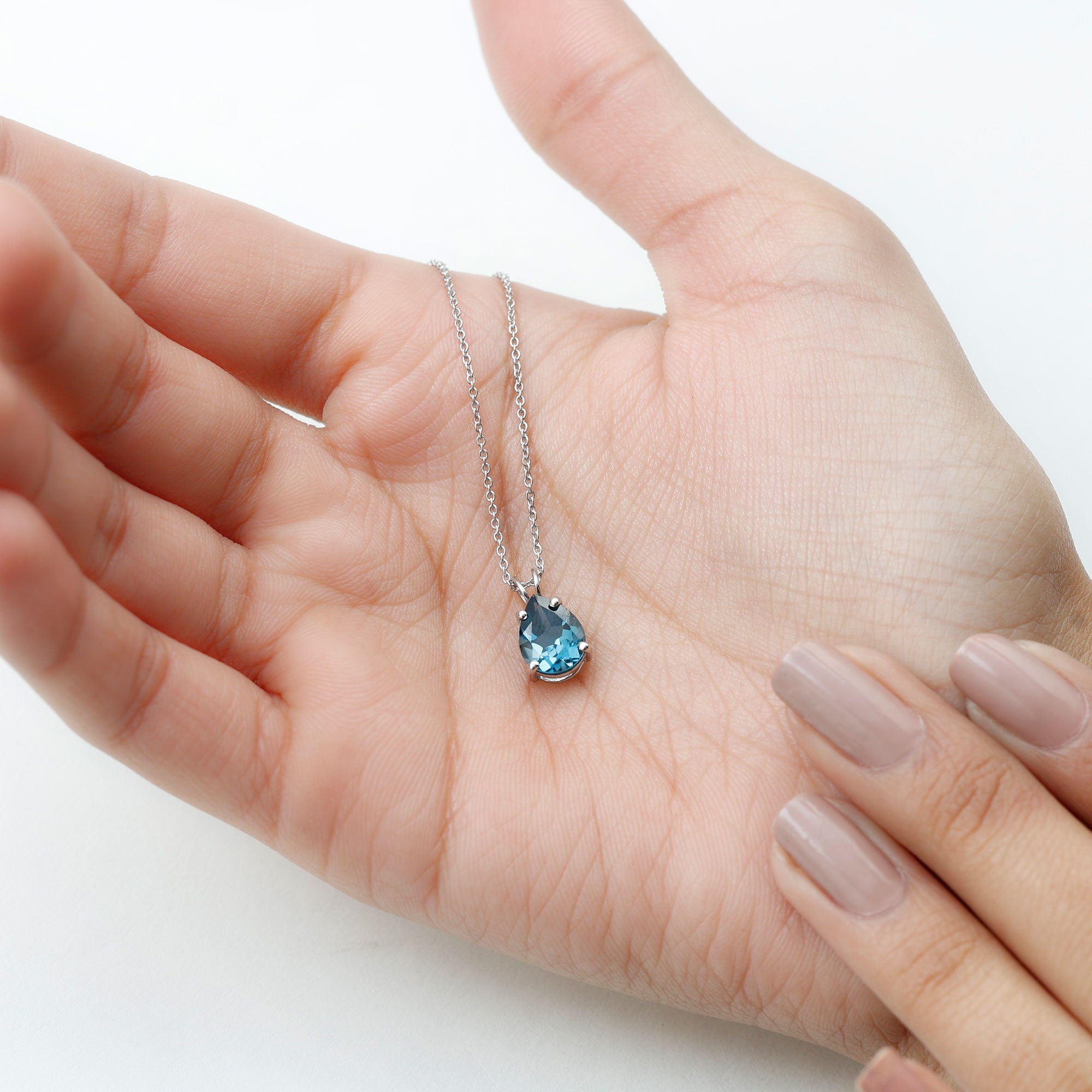 7X10MM London Blue Topaz Solitaire Teardrop Necklace With Chain