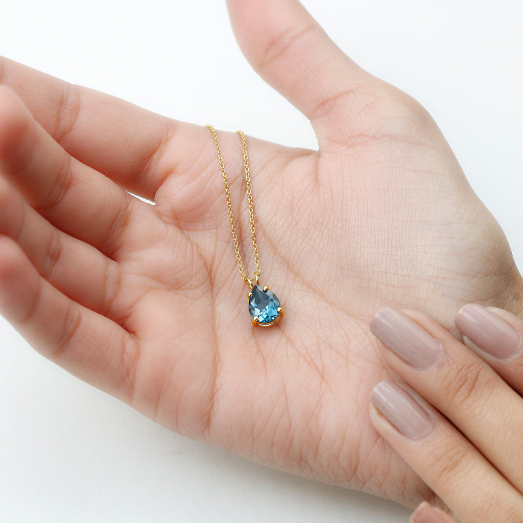 7X10MM London Blue Topaz Solitaire Teardrop Necklace With Chain
