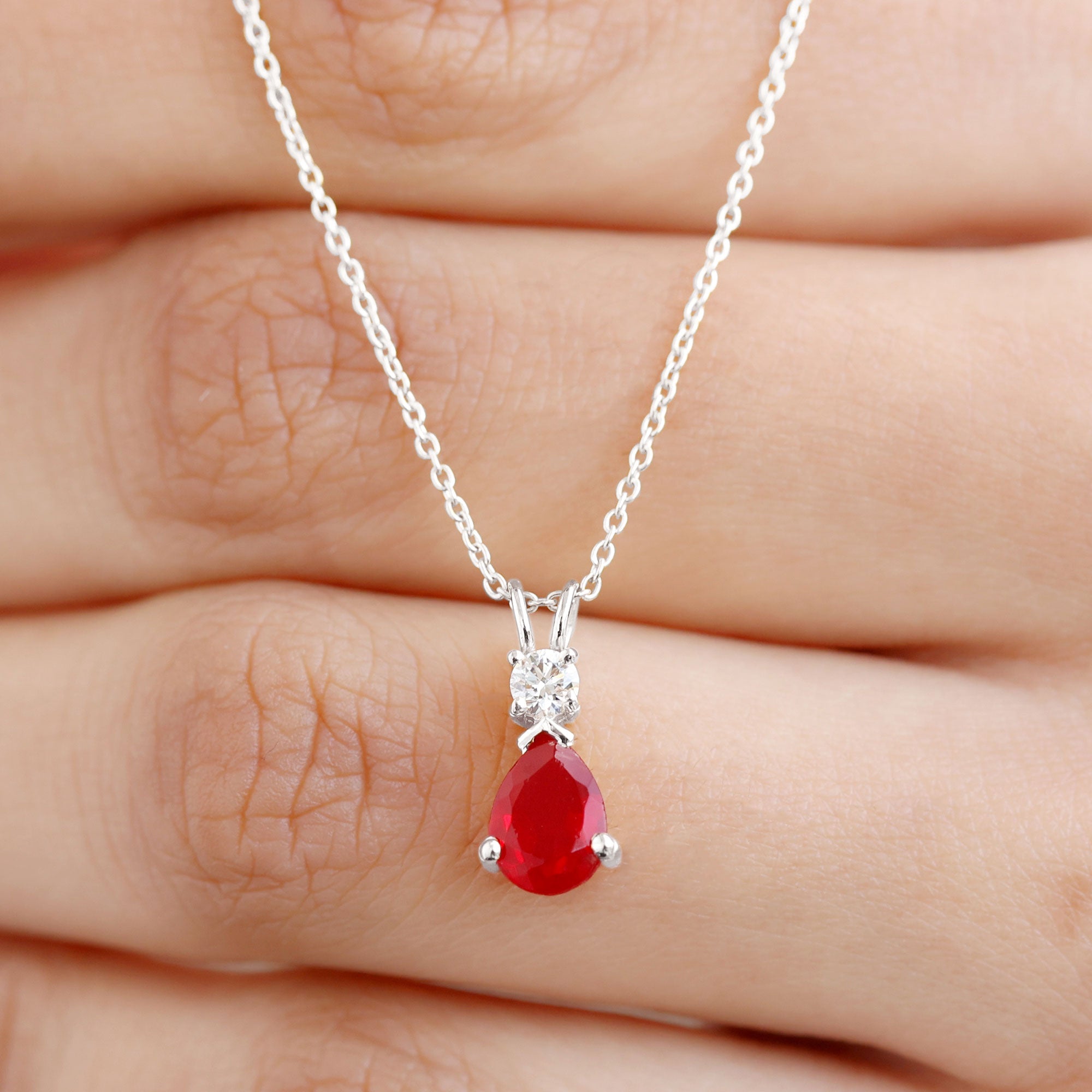 Pear Shape Lab Grown Ruby Teardrop Necklace with Chain