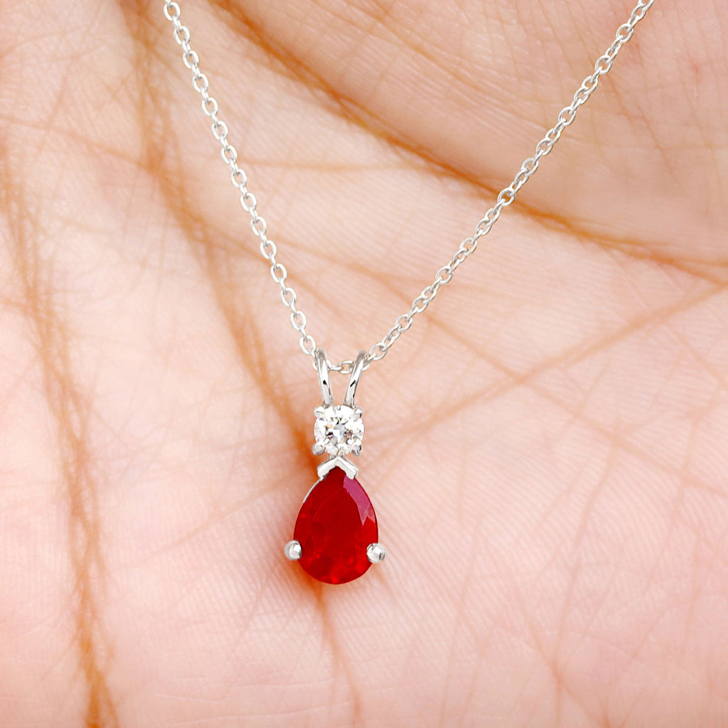 Pear Shape Lab Grown Ruby Teardrop Necklace with Chain