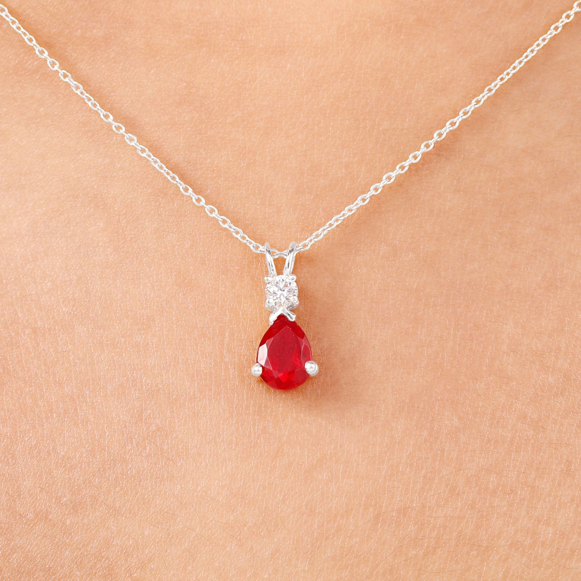 Pear Shape Lab Grown Ruby Teardrop Necklace with Chain
