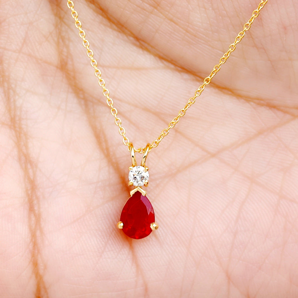 Pear Shape Lab Grown Ruby Teardrop Necklace with Chain