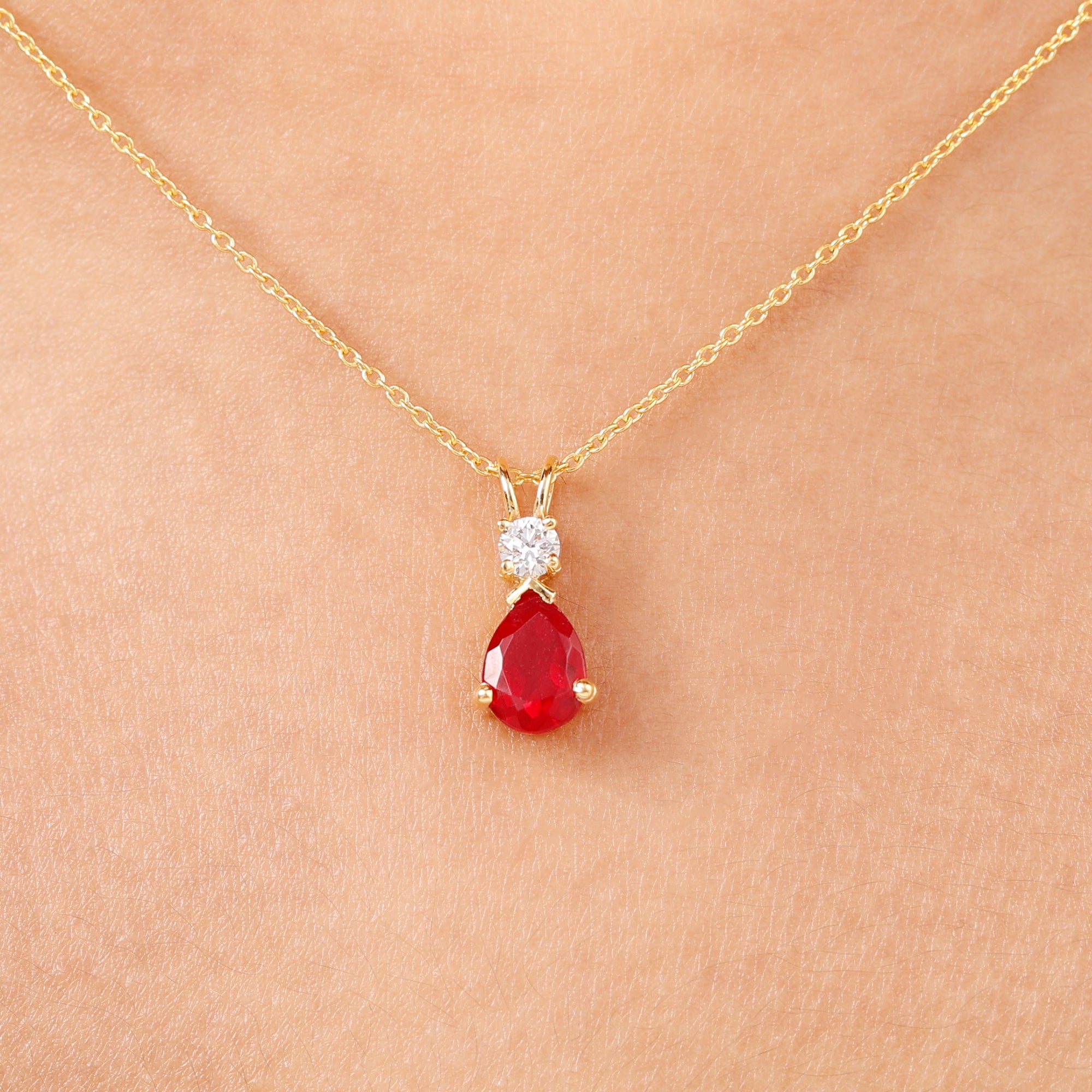 Pear Shape Lab Grown Ruby Teardrop Necklace with Chain