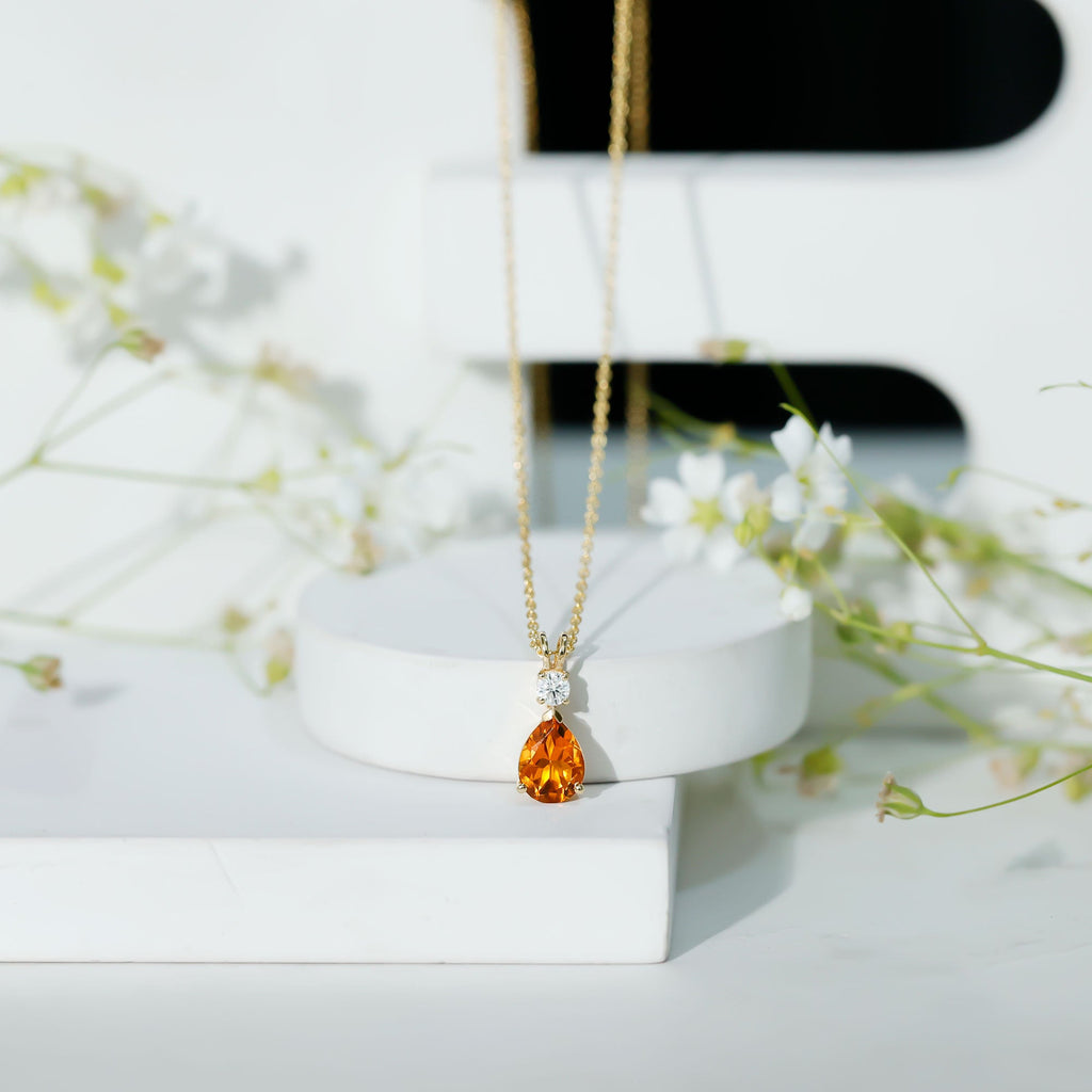 1 Carat Citrine Teardrop Pendant Necklace with Moissanite