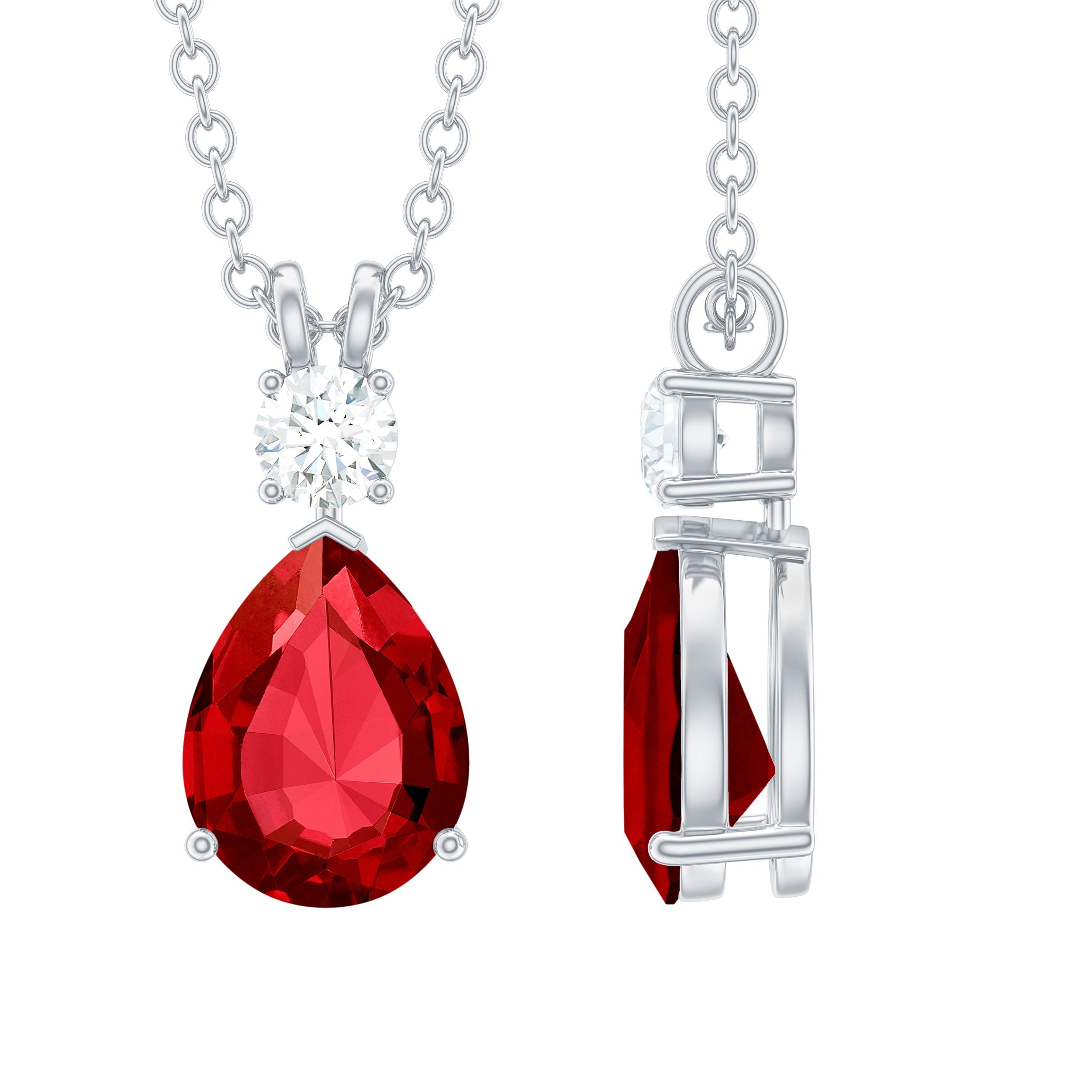 Classic Created Ruby Teardrop Pendant with Moissanite