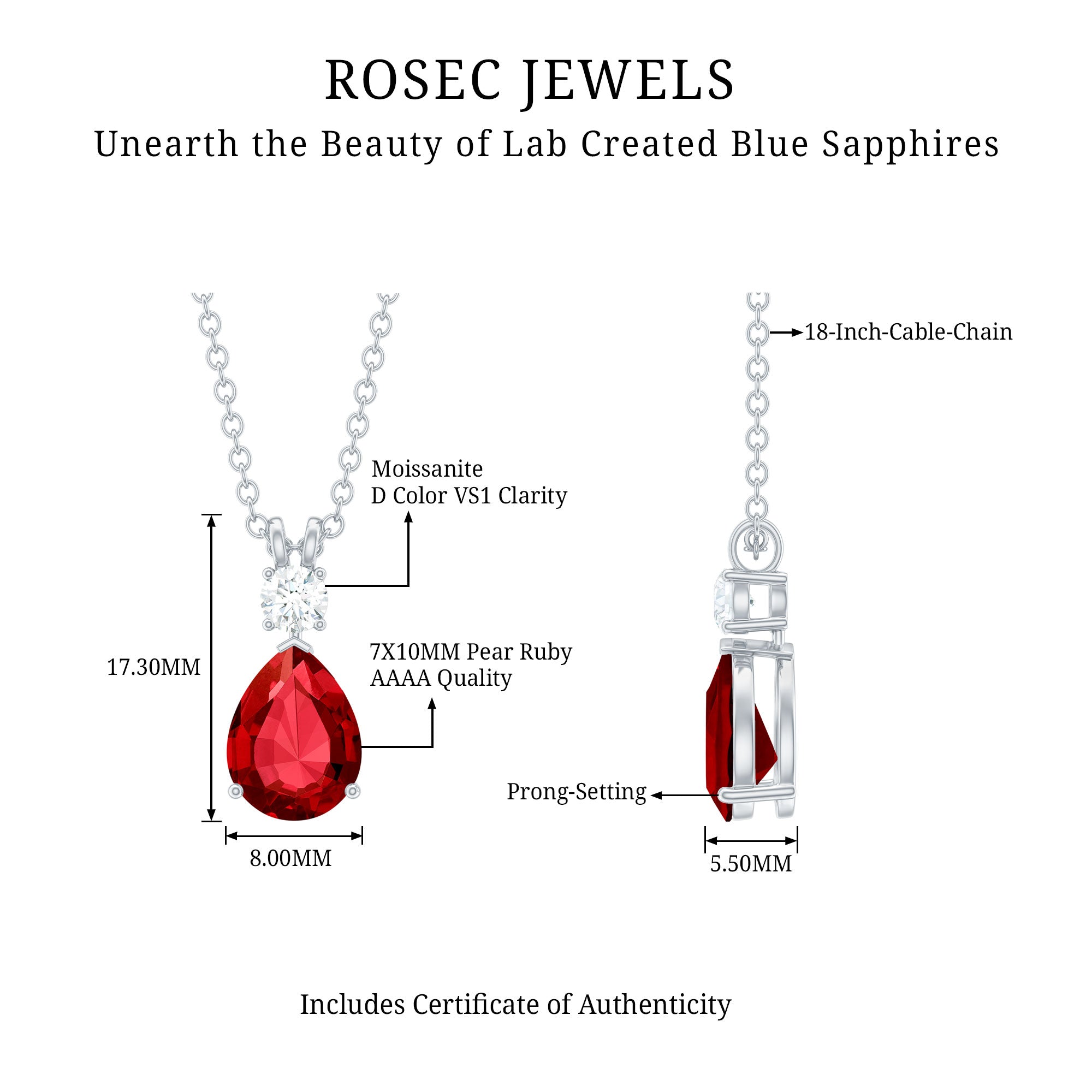 Classic Created Ruby Teardrop Pendant with Moissanite