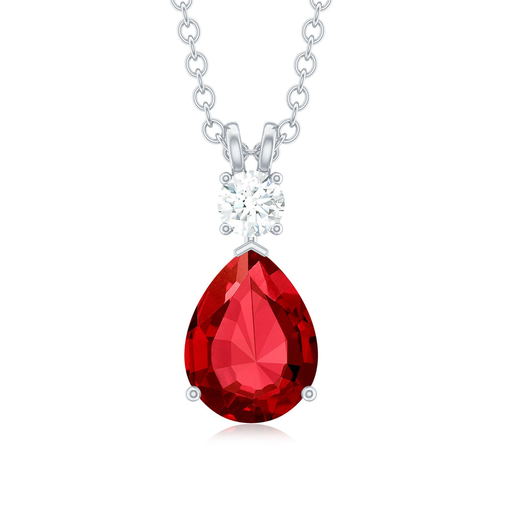 Classic Created Ruby Teardrop Pendant with Moissanite