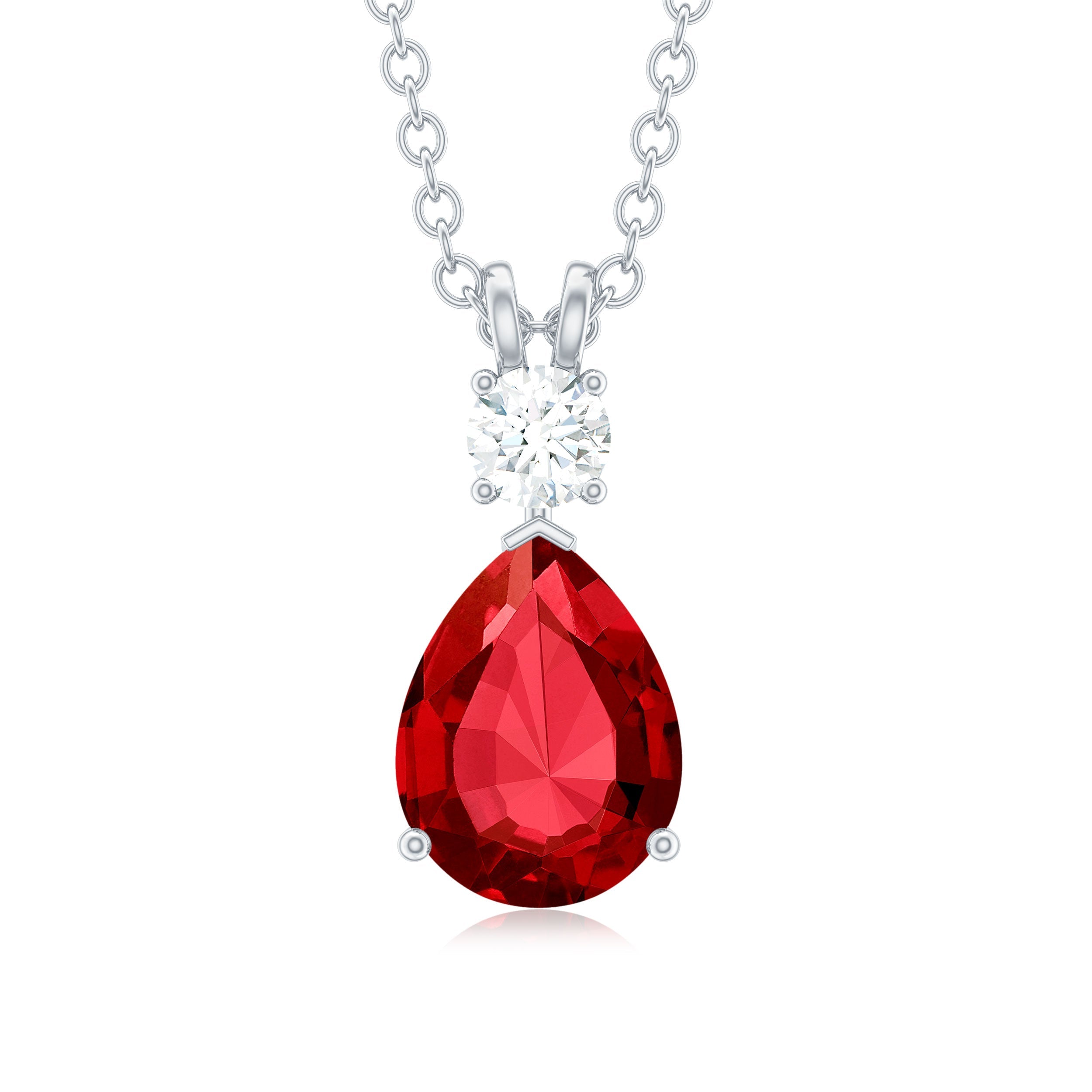 Classic Created Ruby Teardrop Pendant with Moissanite