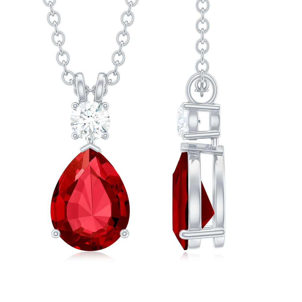 Classic Created Ruby Teardrop Pendant with Moissanite