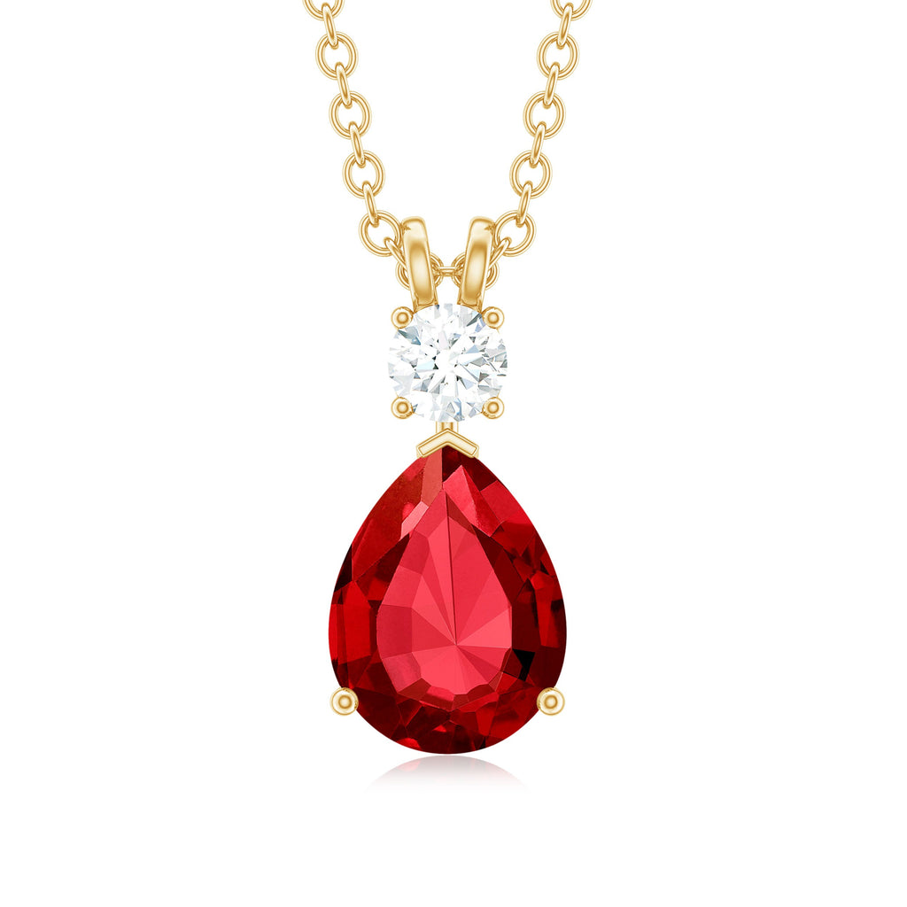 Classic Created Ruby Teardrop Pendant with Moissanite