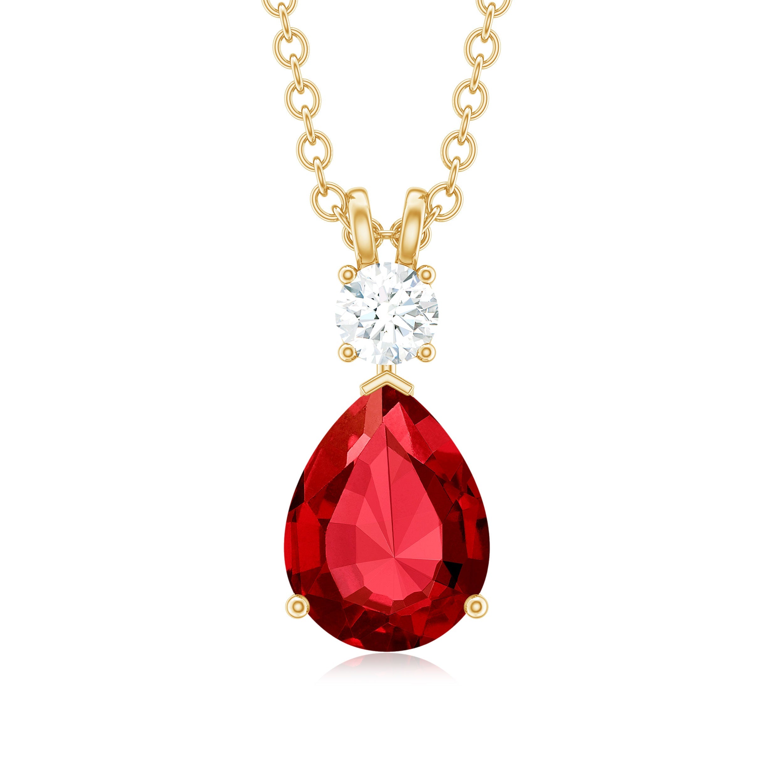 Classic Created Ruby Teardrop Pendant with Moissanite