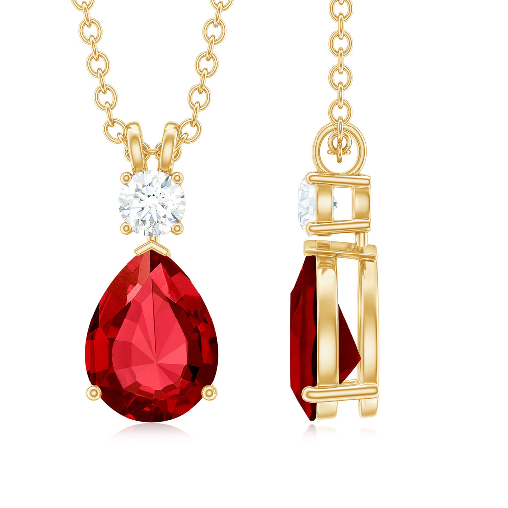 Classic Created Ruby Teardrop Pendant with Moissanite