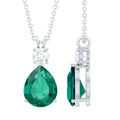 Lab Grown Emerald Teardrop Pendant with Moissanite
