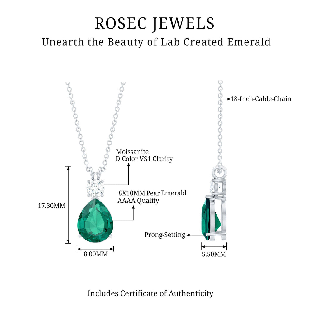 Lab Grown Emerald Teardrop Pendant with Moissanite