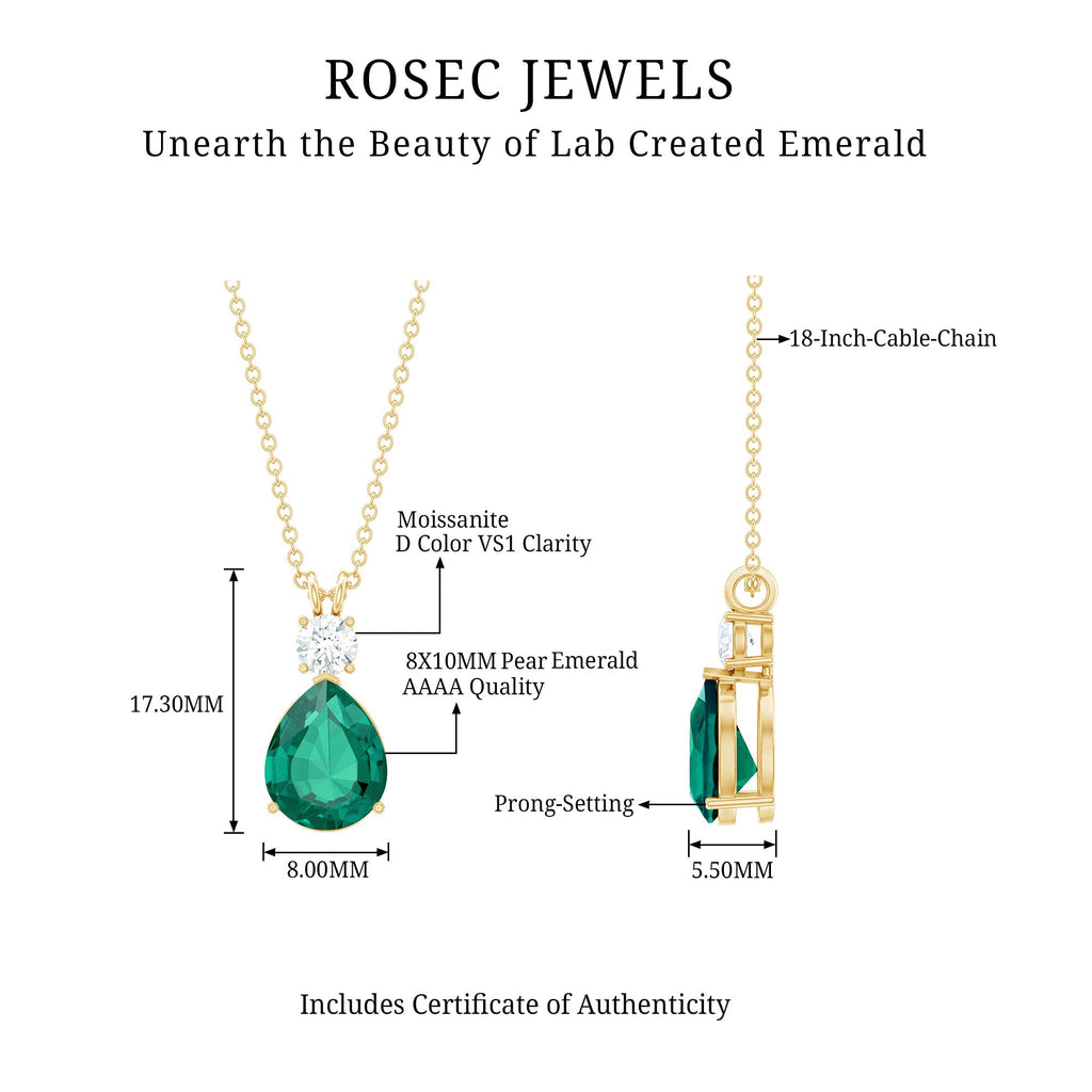 Lab Grown Emerald Teardrop Pendant with Moissanite