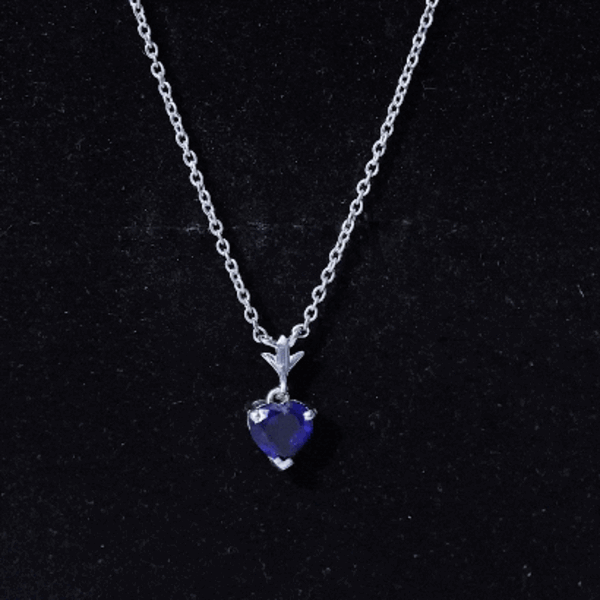 1 Carat Lab Grown Blue Sapphire Heart Necklace for Women