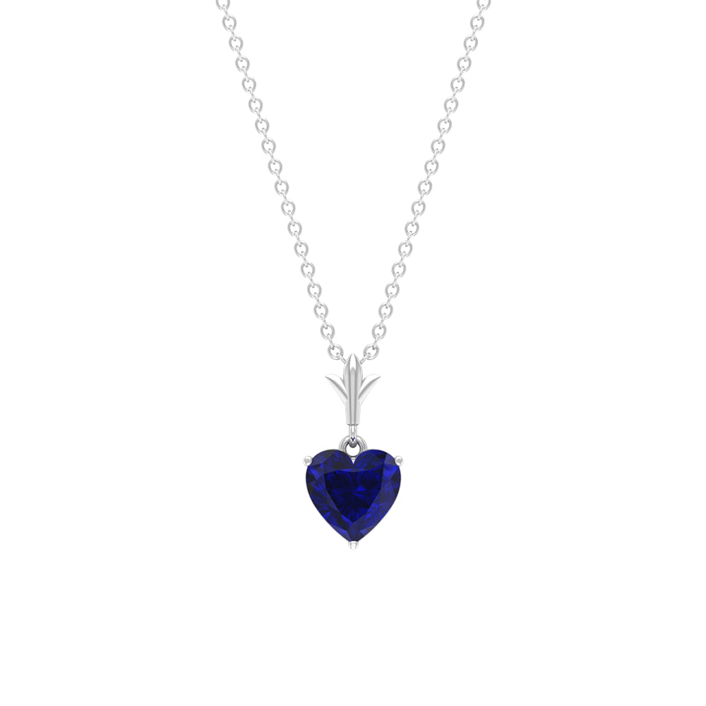 1 Carat Lab Grown Blue Sapphire Heart Necklace for Women