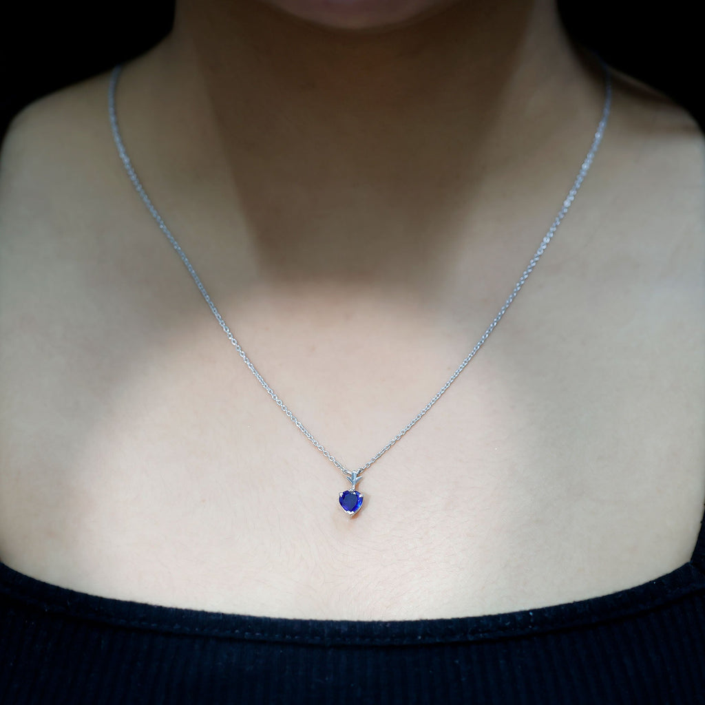 1 Carat Lab Grown Blue Sapphire Heart Necklace for Women