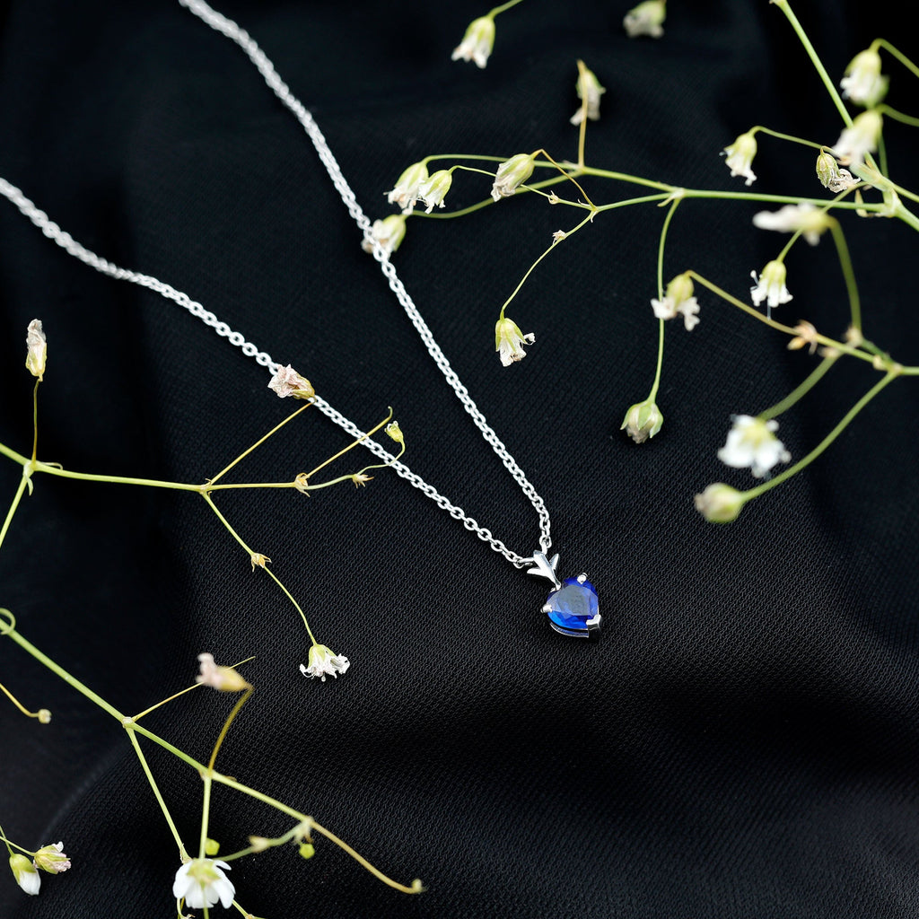 1 Carat Lab Grown Blue Sapphire Heart Necklace for Women