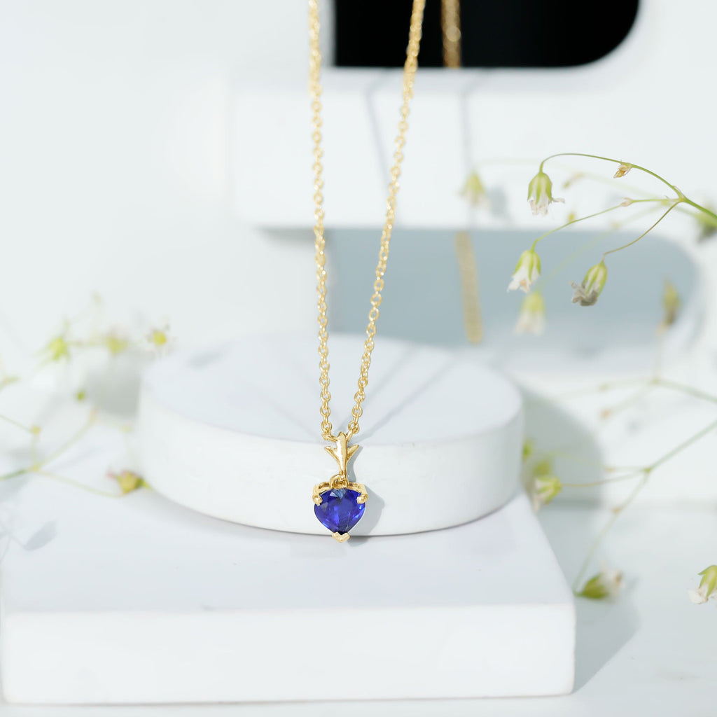 1 Carat Lab Grown Blue Sapphire Heart Necklace for Women