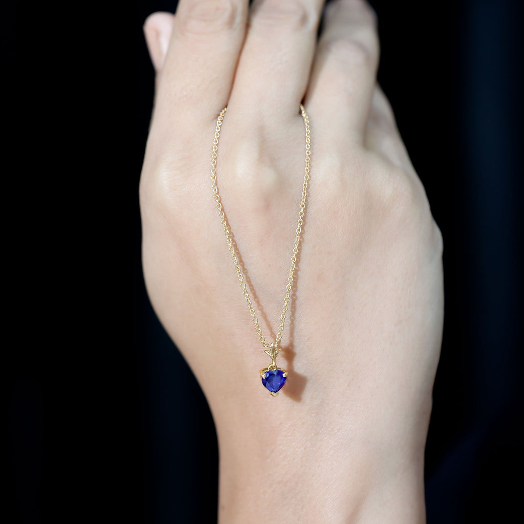 1 Carat Lab Grown Blue Sapphire Heart Necklace for Women