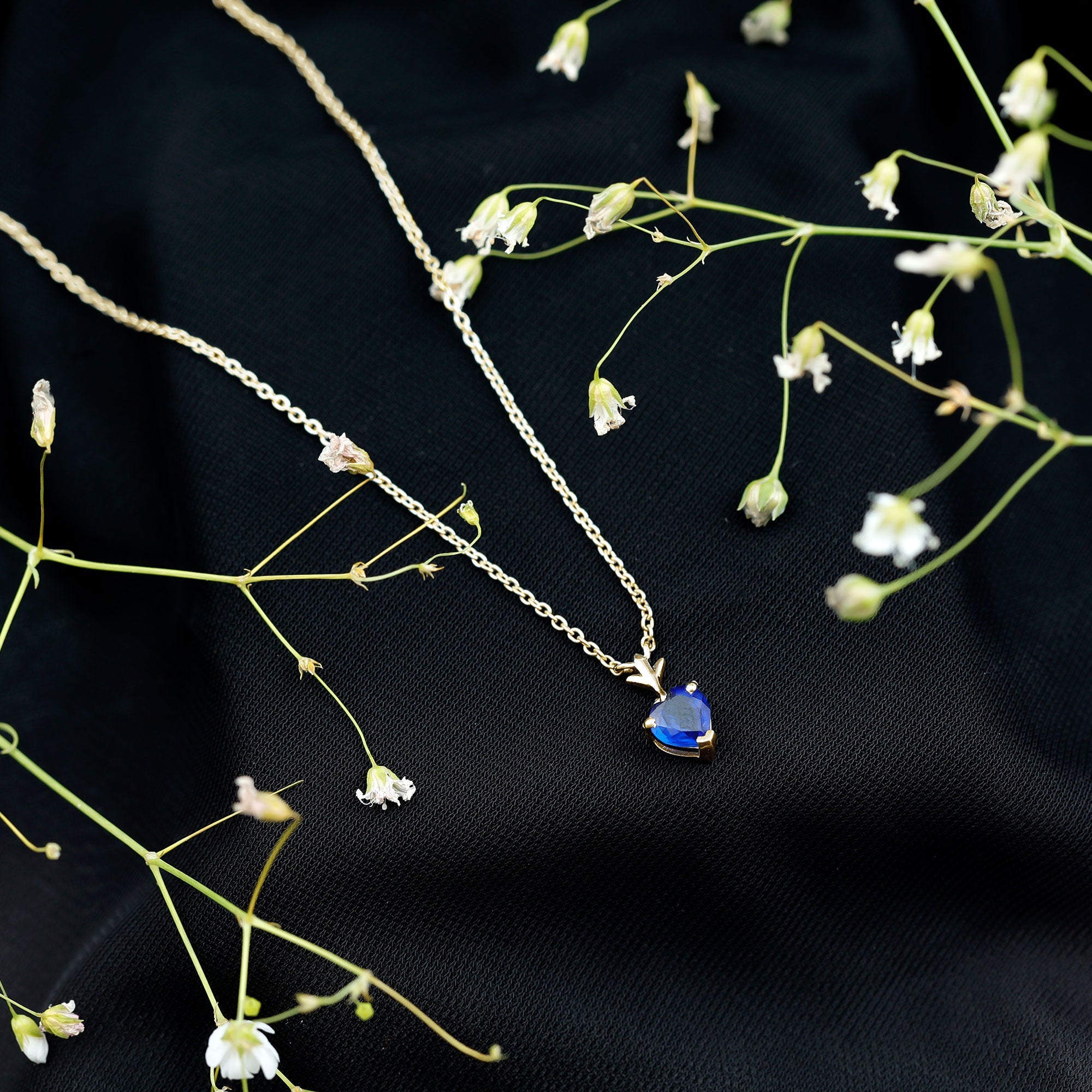 1 Carat Lab Grown Blue Sapphire Heart Necklace for Women