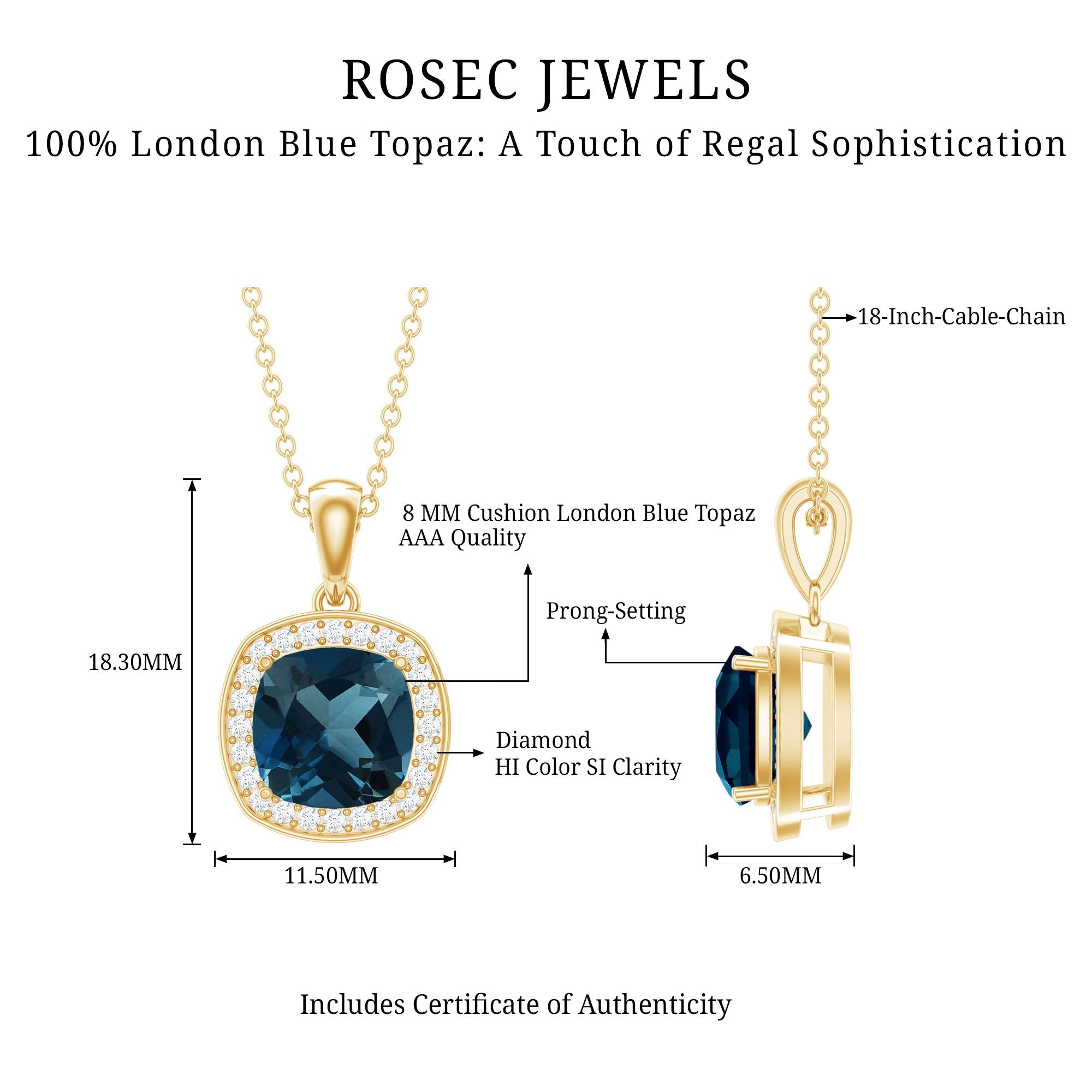 Cushion Cut 2.8 Carat London Blue Topaz Pendant with Diamond Halo