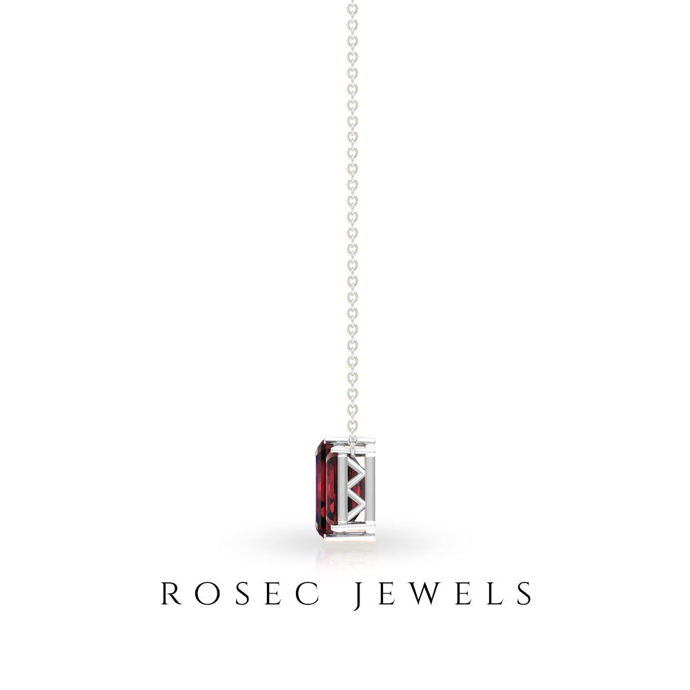 3 Carat Emerald Cut Garnet Three Stone Necklace