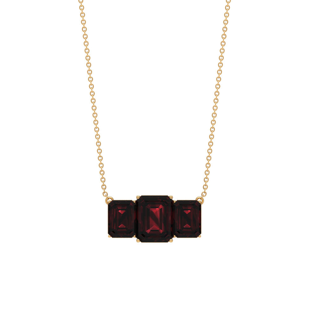 3 Carat Emerald Cut Garnet Three Stone Necklace
