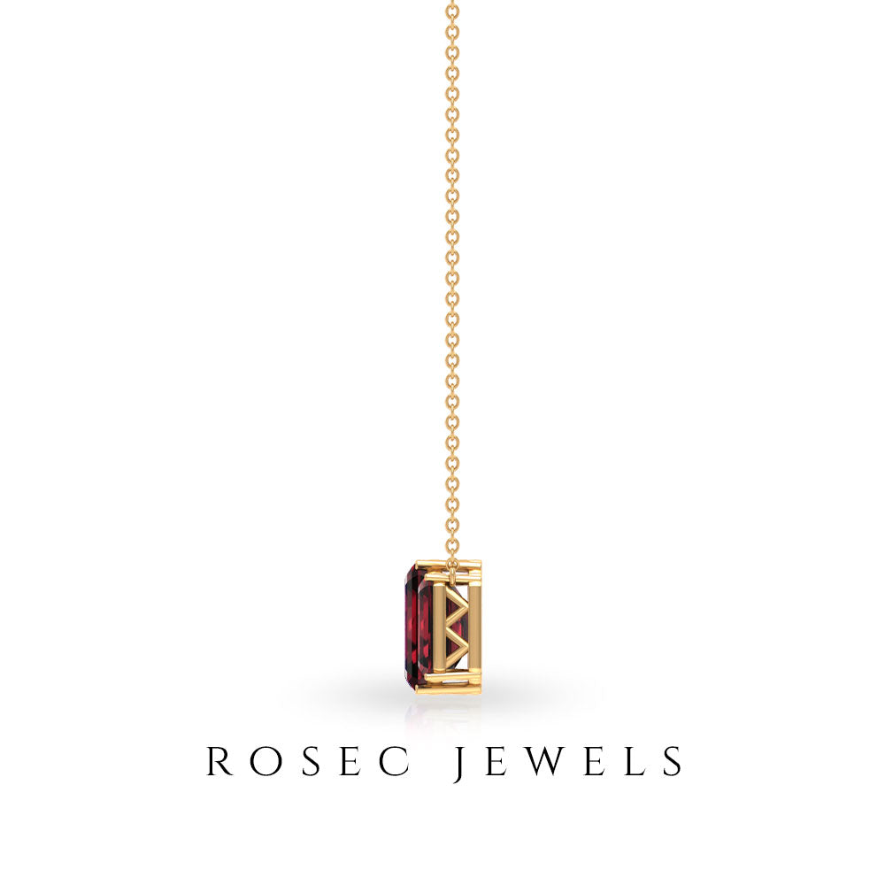 3 Carat Emerald Cut Garnet Three Stone Necklace