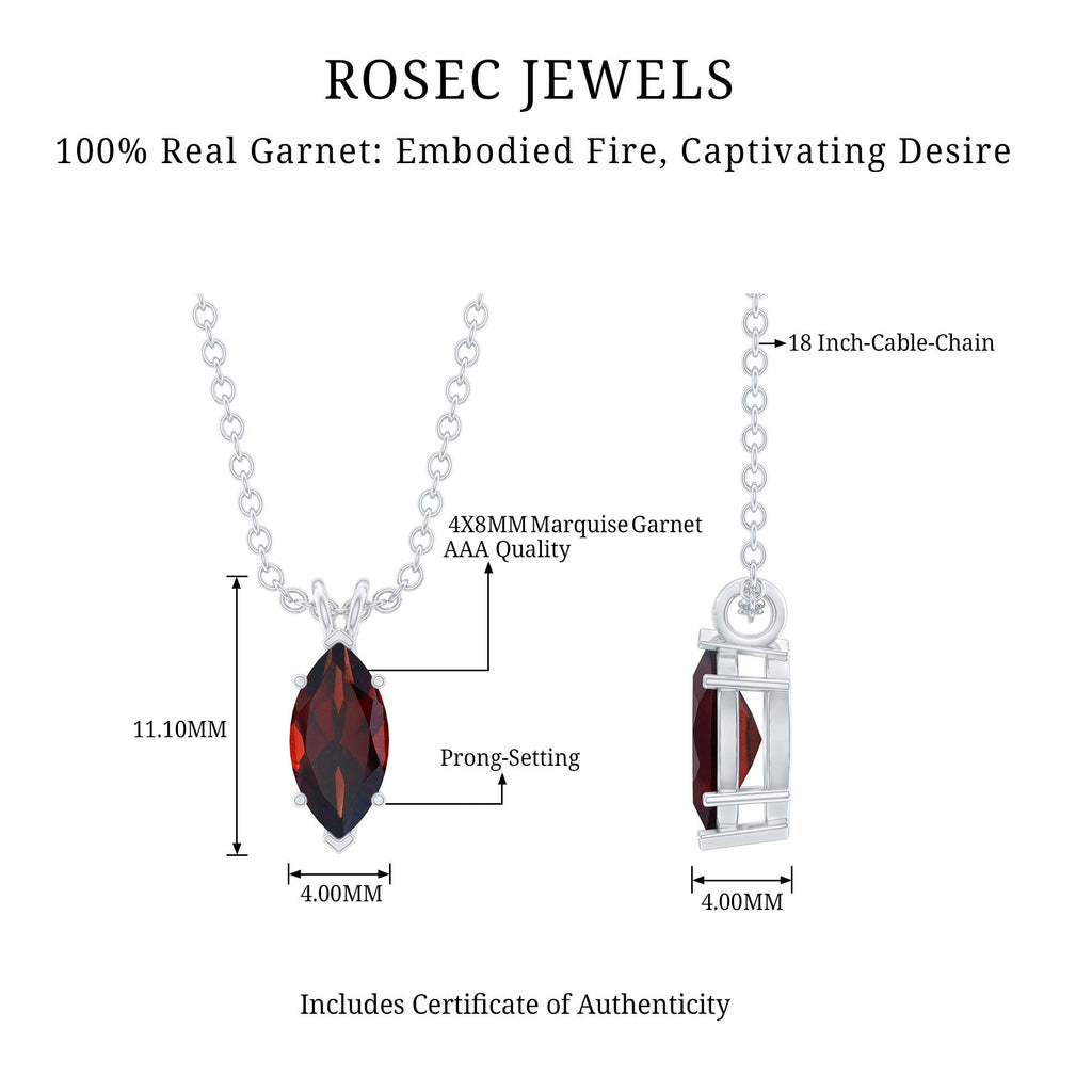4X8MM Marquise Cut Garnet Solitaire Necklace With Chain