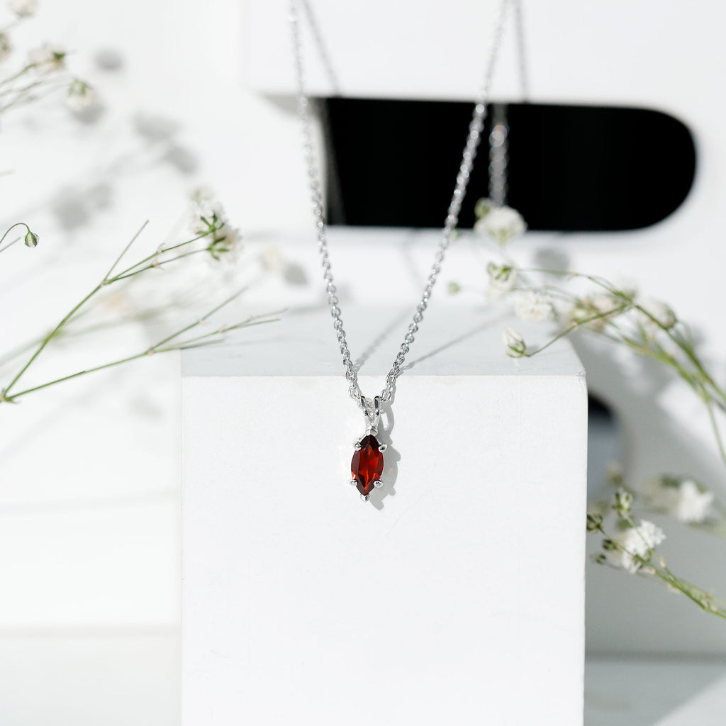 4X8MM Marquise Cut Garnet Solitaire Necklace With Chain
